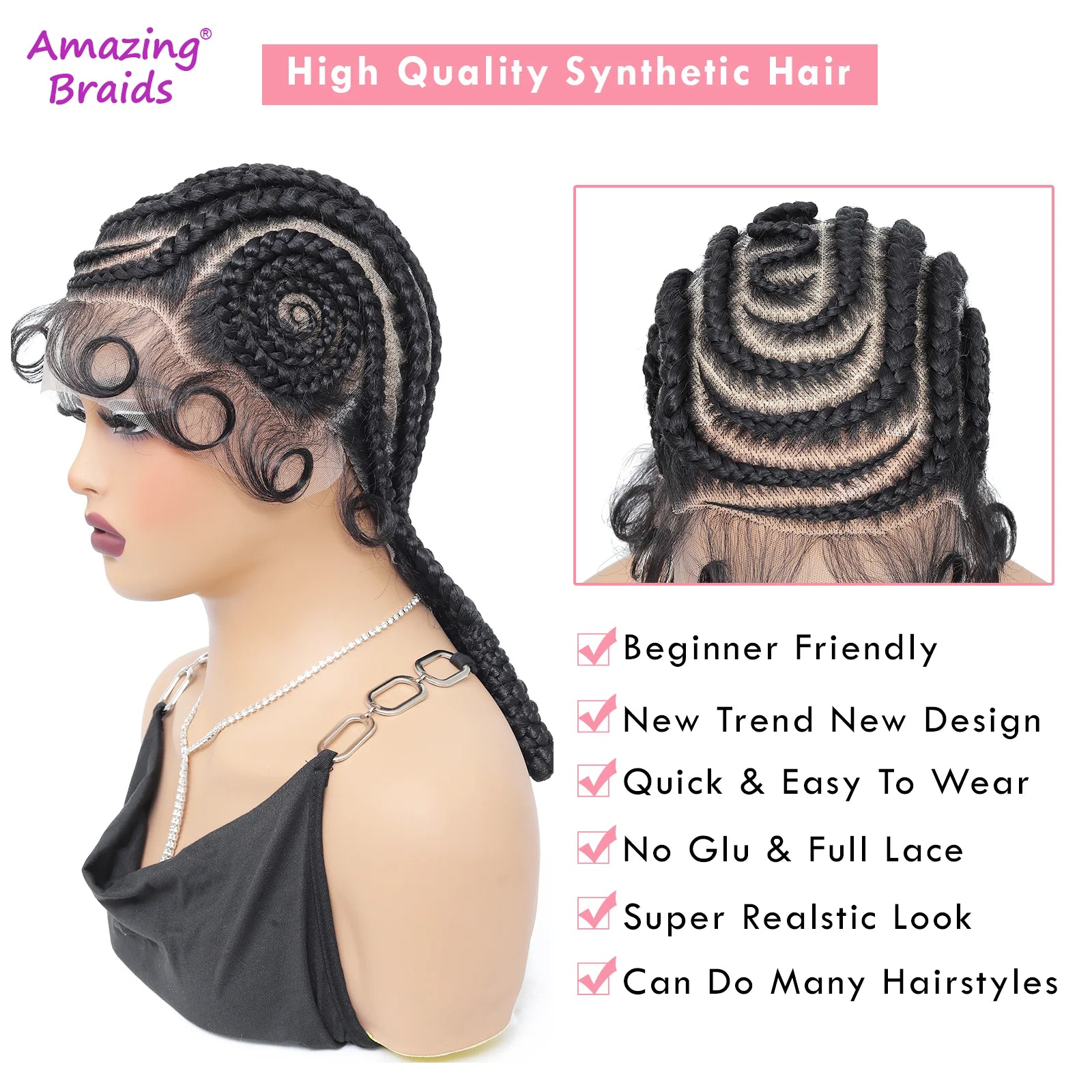 16 inch Synthetic Lacefront Cornrow Braided Wig