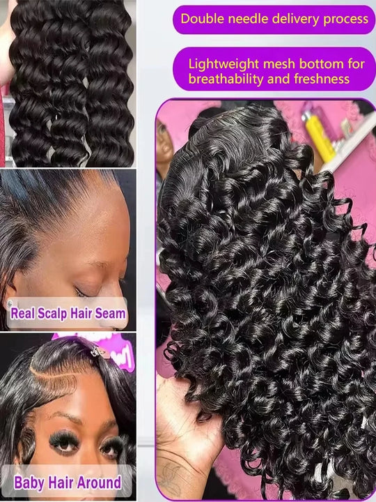 300 Density Loose Wave 13x4 HD Lace Front Wig 40 Inch Brazilian Curly Deep Wave