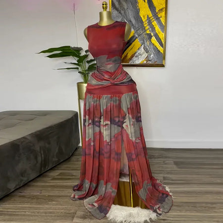 Red Pleated Bottom Dress