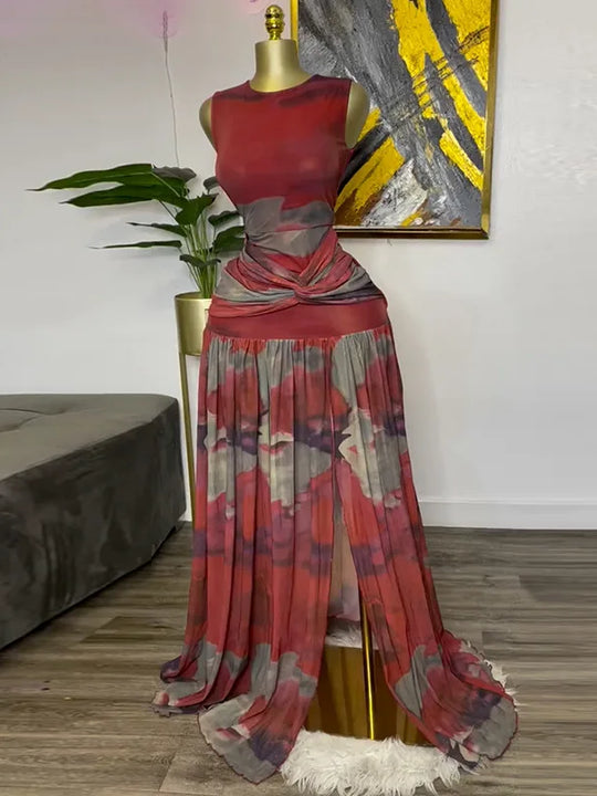Red Pleated Bottom Dress