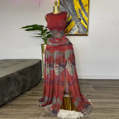 Red Pleated Bottom Dress