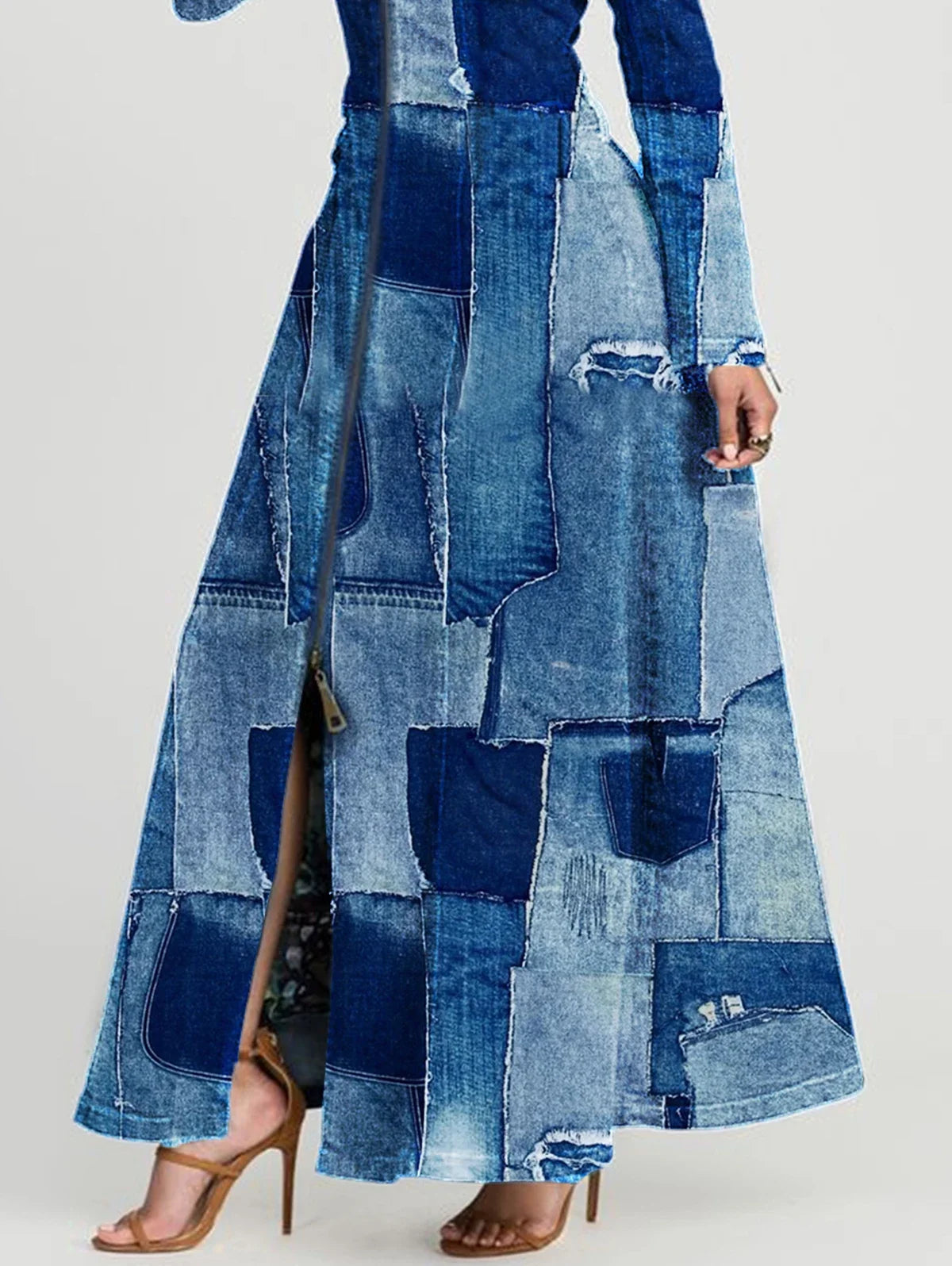 Long Sleeve Vintage Denim Dress