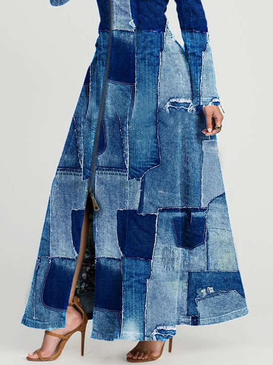 Long Sleeve Vintage Denim Dress