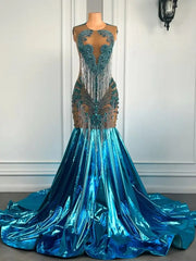 Elegant Sheer Beaded Tassel Mermaid Prom Dress
