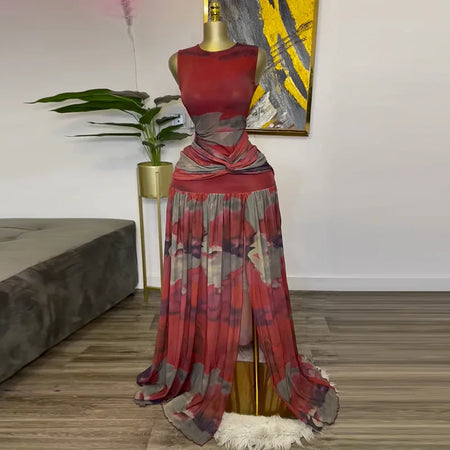 Red Pleated Bottom Dress