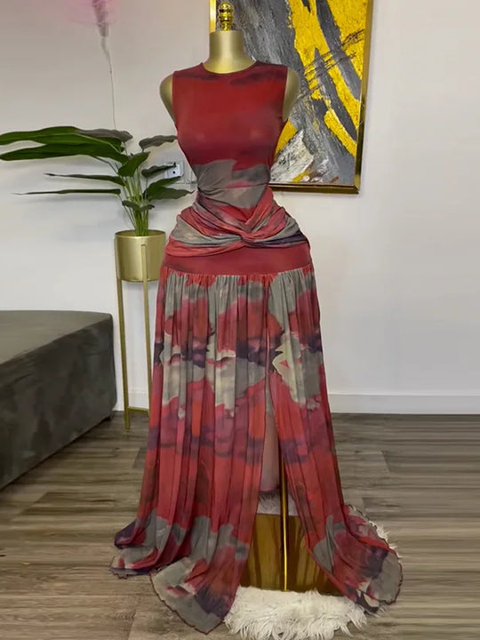 Red Pleated Bottom Dress
