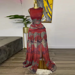 Red Pleated Bottom Dress