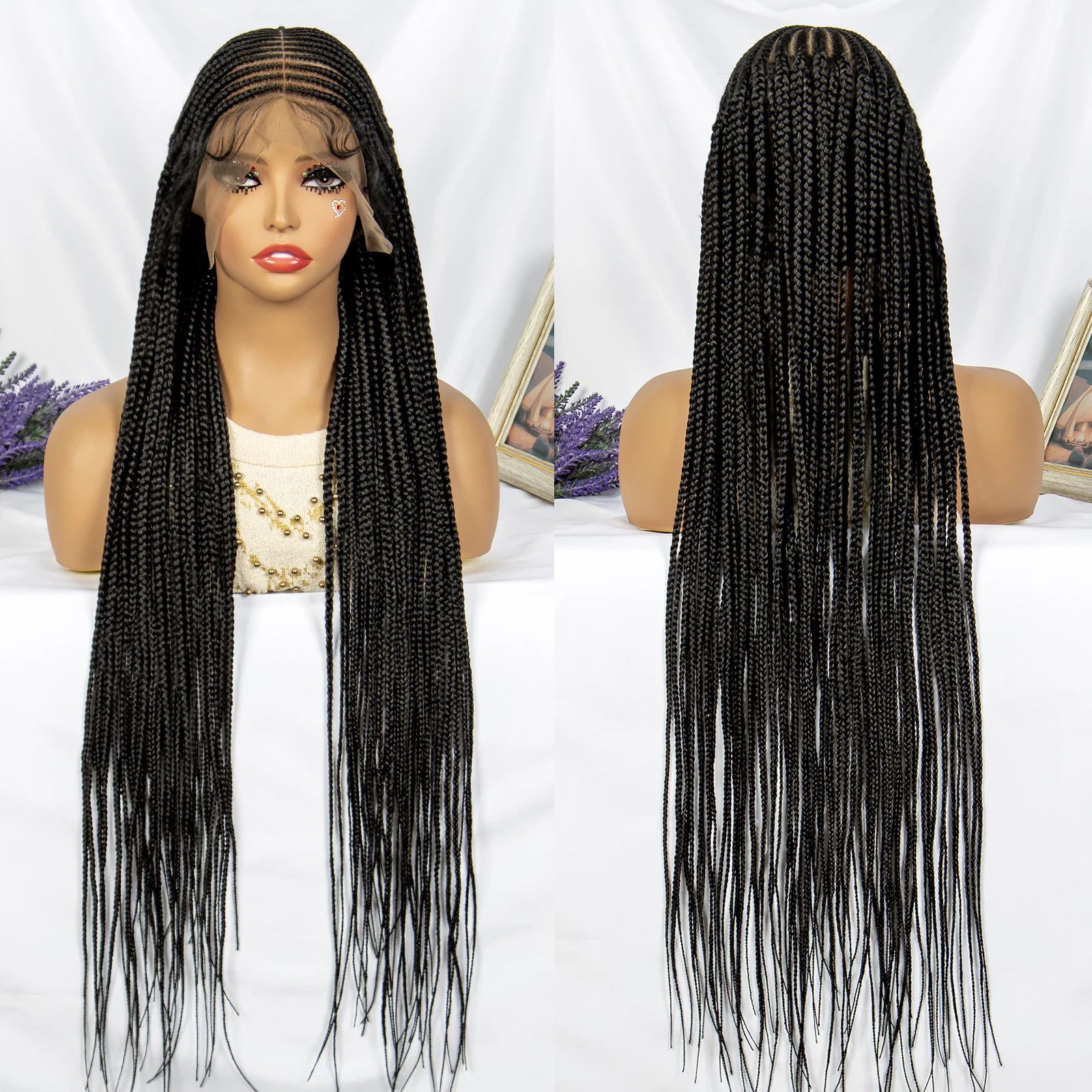 36 Inches Synthetic Black Knotless Box Braid Wig