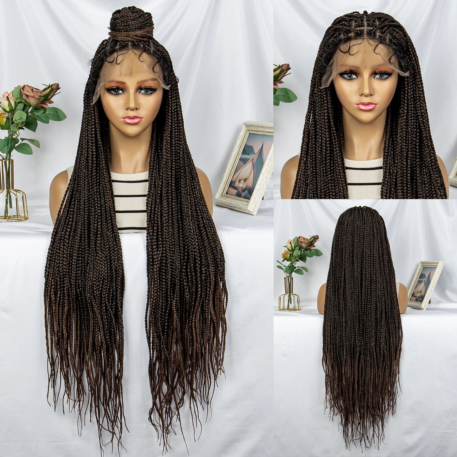 Synthetic Lace Front 36 inches Knotless Braided Wig