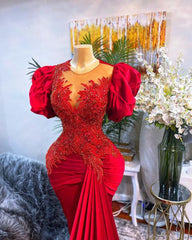 Red Velvet Short Sleeve Evening Dress