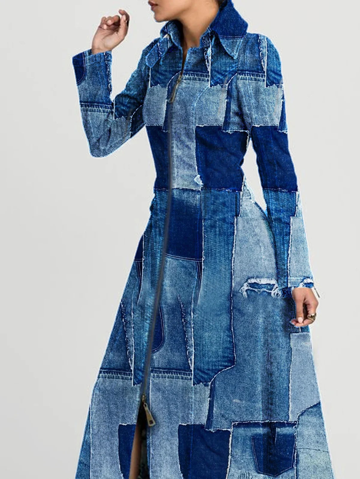 Long Sleeve Vintage Denim Dress