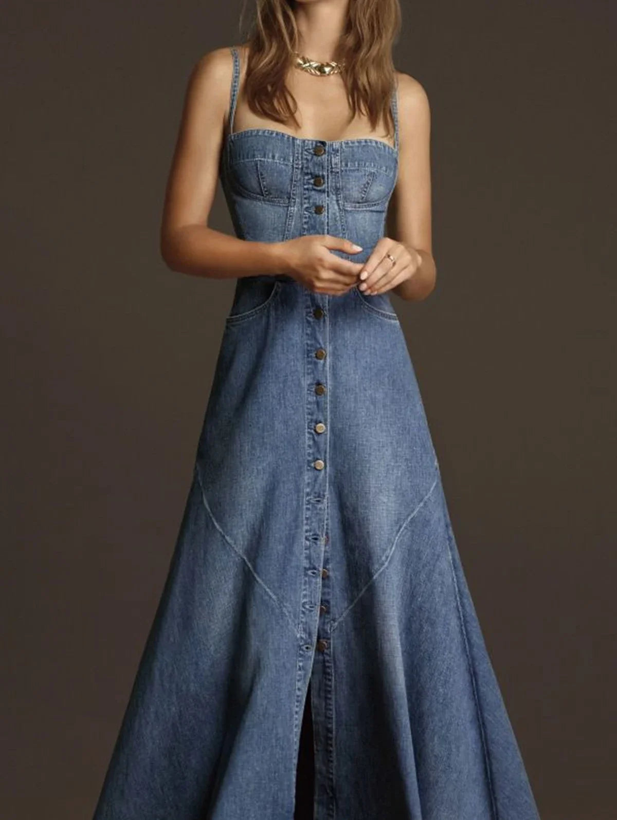 Square Bottom Denim Dress