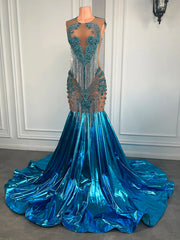 Elegant Sheer Beaded Tassel Mermaid Prom Dress