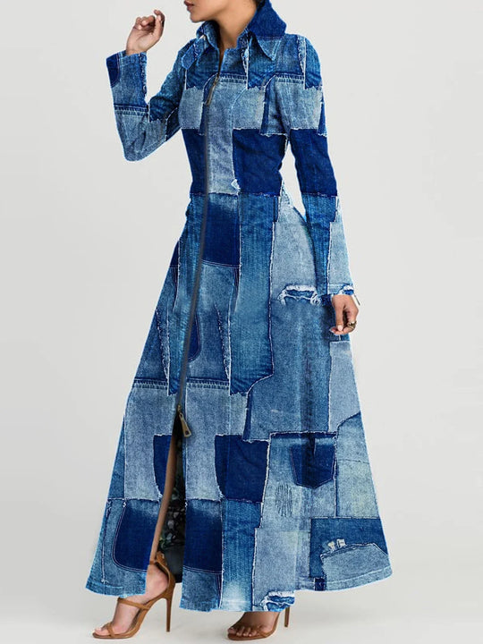 Long Sleeve Vintage Denim Dress