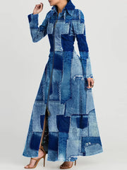 Long Sleeve Vintage Denim Dress