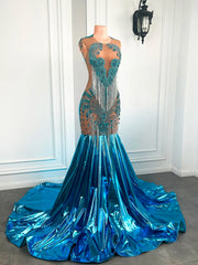 Elegant Sheer Beaded Tassel Mermaid Prom Dress