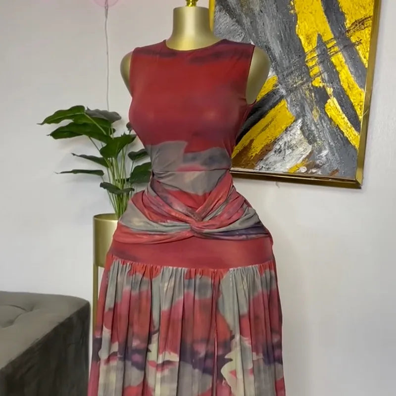 Red Pleated Bottom Dress