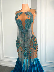 Elegant Sheer Beaded Tassel Mermaid Prom Dress