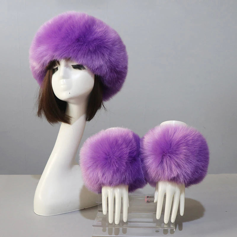 Faux Fur Headband & Wrist Cuff Set