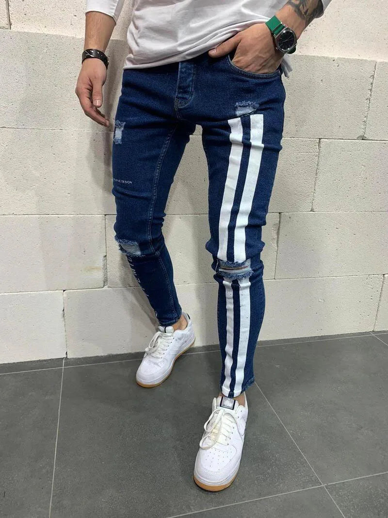 Track Print Ripped Jean's For Men