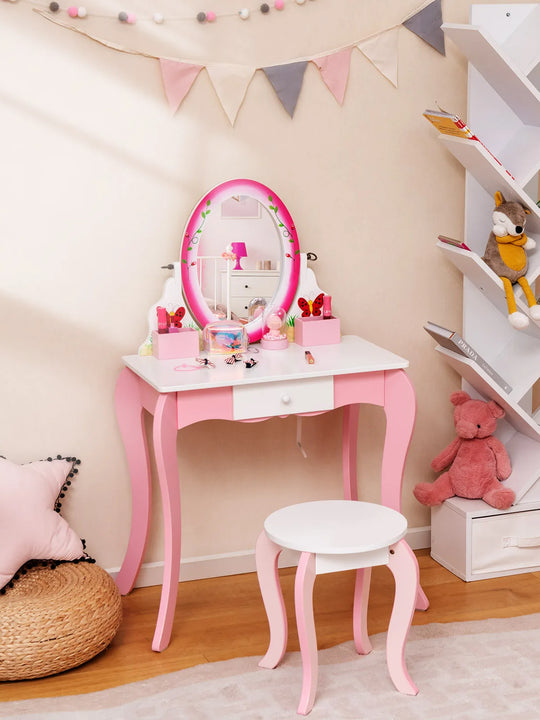 Kids Vanity Table Stool Set