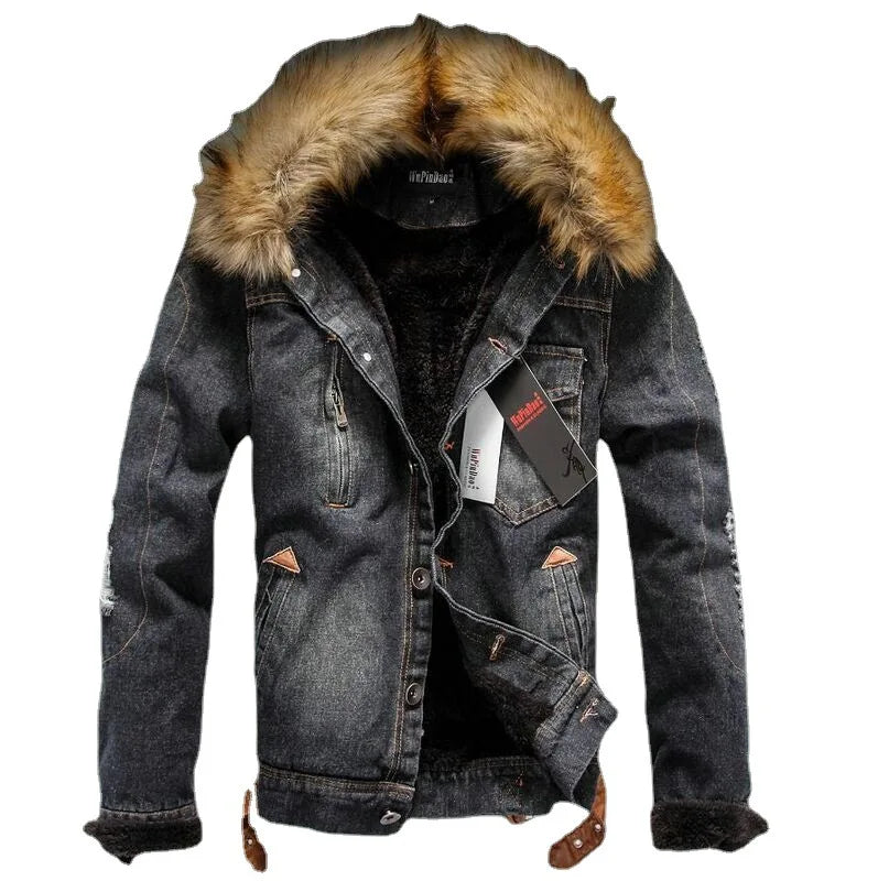 Men's Faux Fur And Denim Jacket