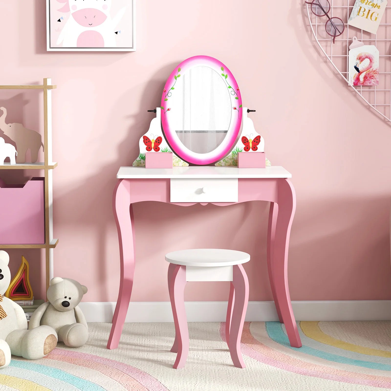 Kids Vanity Table Stool Set