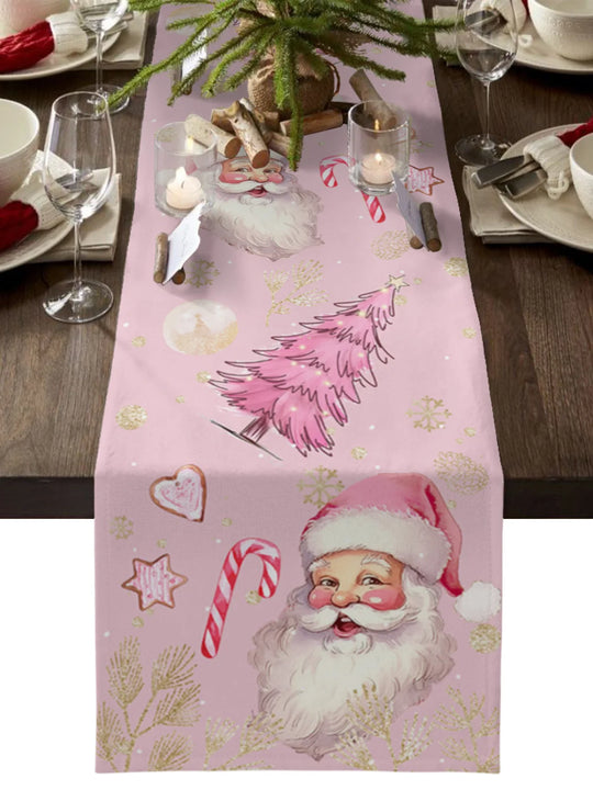 Pink Santa Claus Snowflake Table Runner