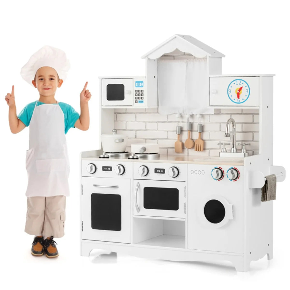 Wood Kitchen Playset with Washing Machine For Kid's