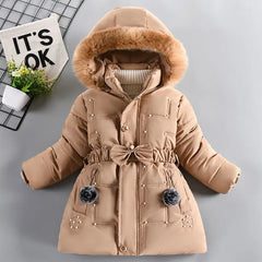 Plush Collar Winter Jacket For Girl's