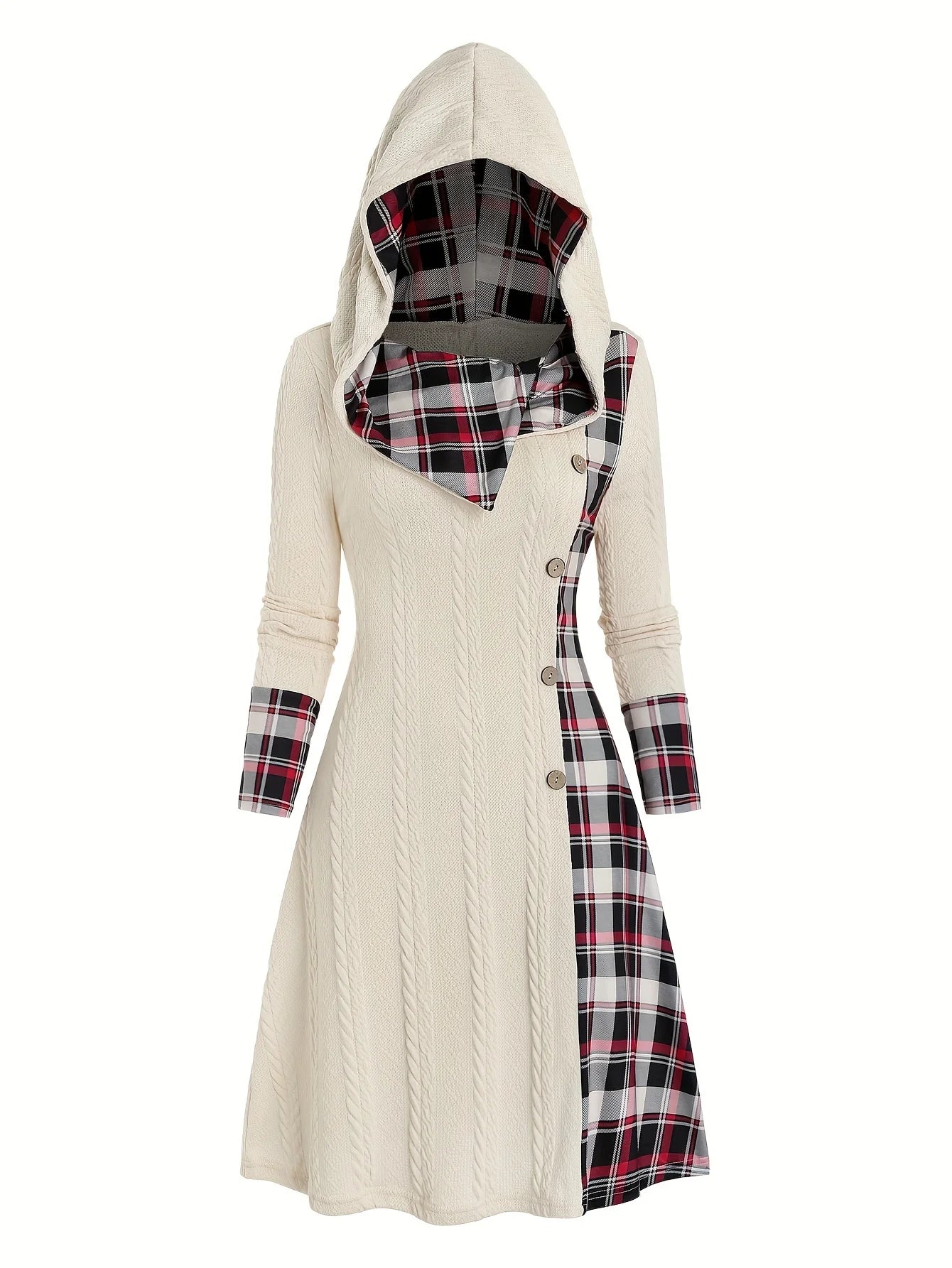 Hooded Plaid Sweater Dress For Women