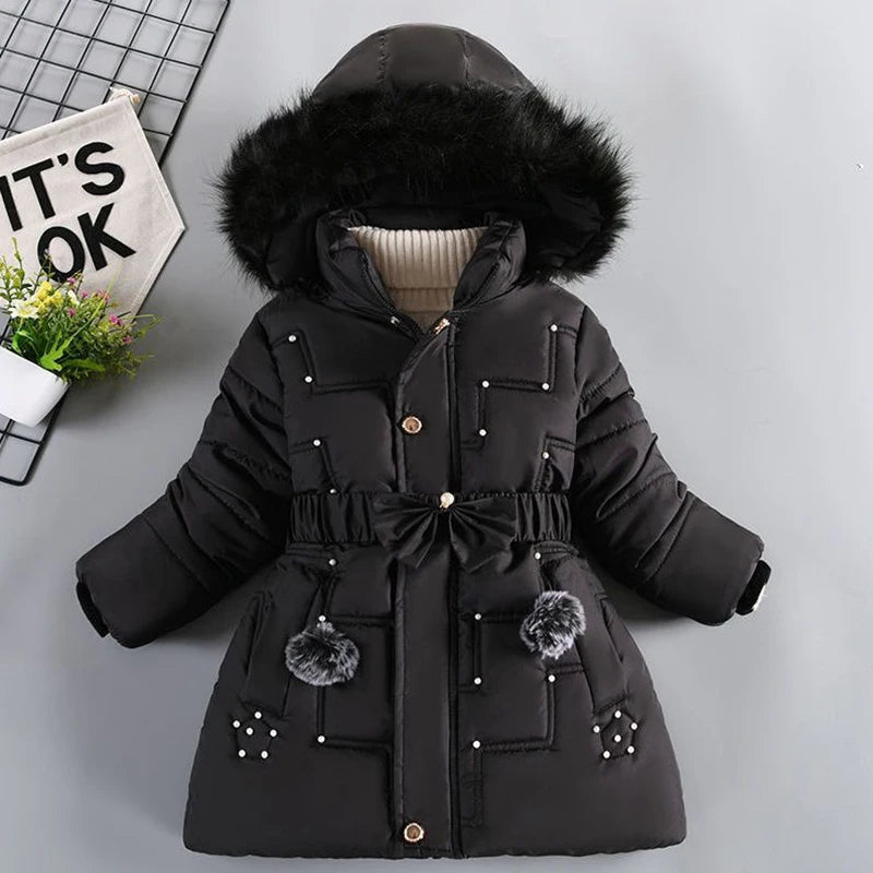 Plush Collar Winter Jacket For Girl's