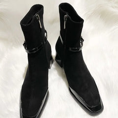Square Toe Suede Ankle Boots