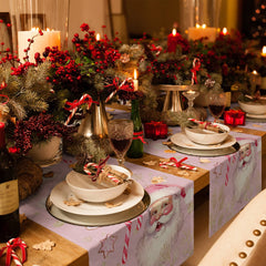 Pink Santa Claus Snowflake Table Runner