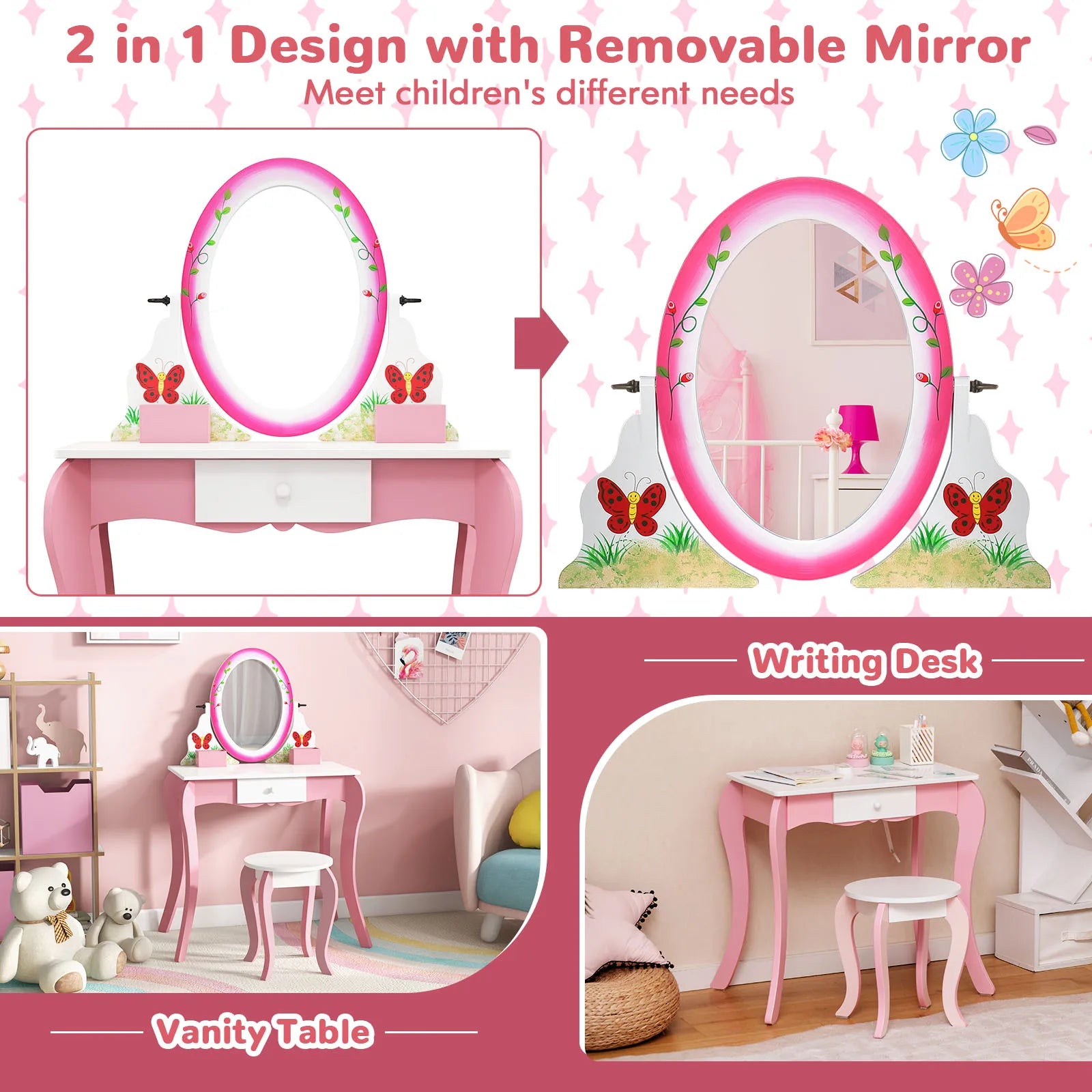 Kids Vanity Table Stool Set