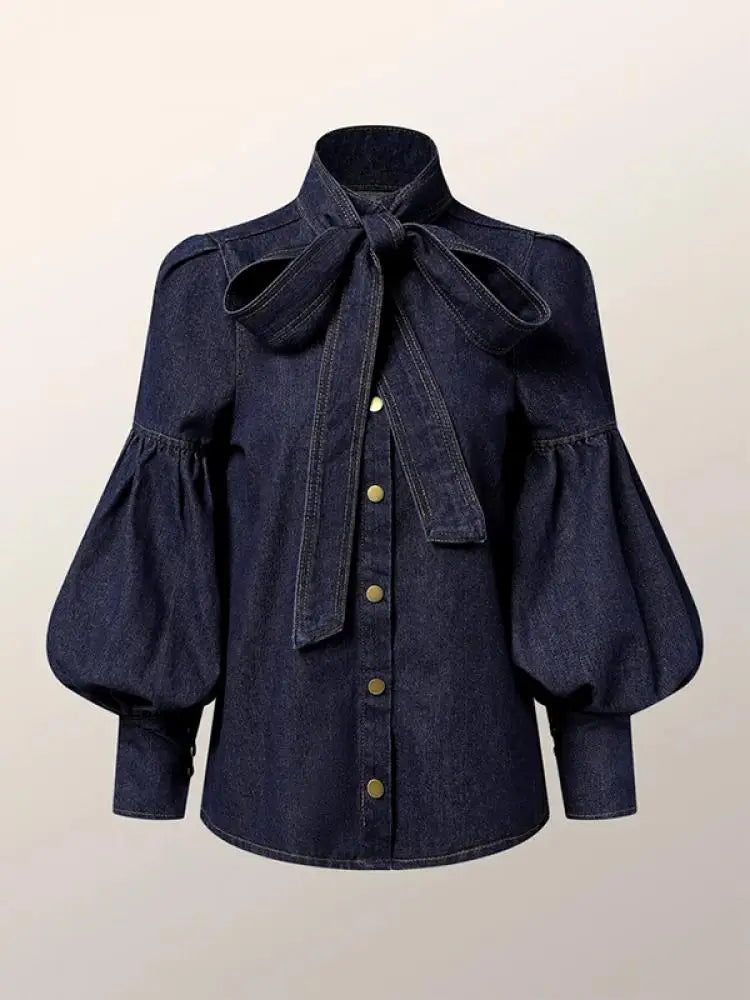 Jean Puff Sleeve's Bow Shirt