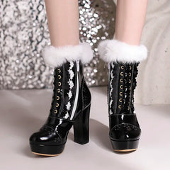 Fur Top Ankle Heel Boot's