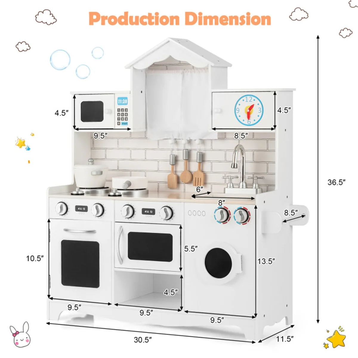 Wood Kitchen Playset with Washing Machine For Kid's