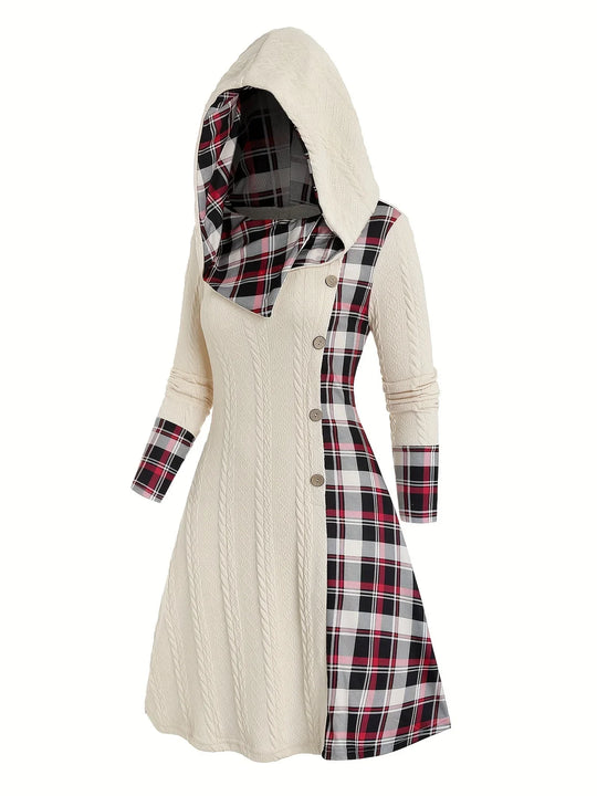 Hooded Plaid Sweater Dress For Women