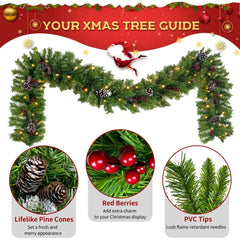 (4Pcs) Pre-lit Christmas Tree Comes With Garland, Wreath and 2 Small Christmas Trees with LED Lights