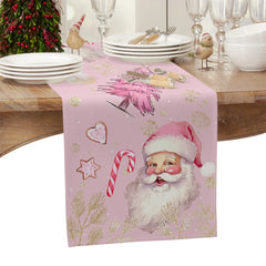 Pink Santa Claus Snowflake Table Runner