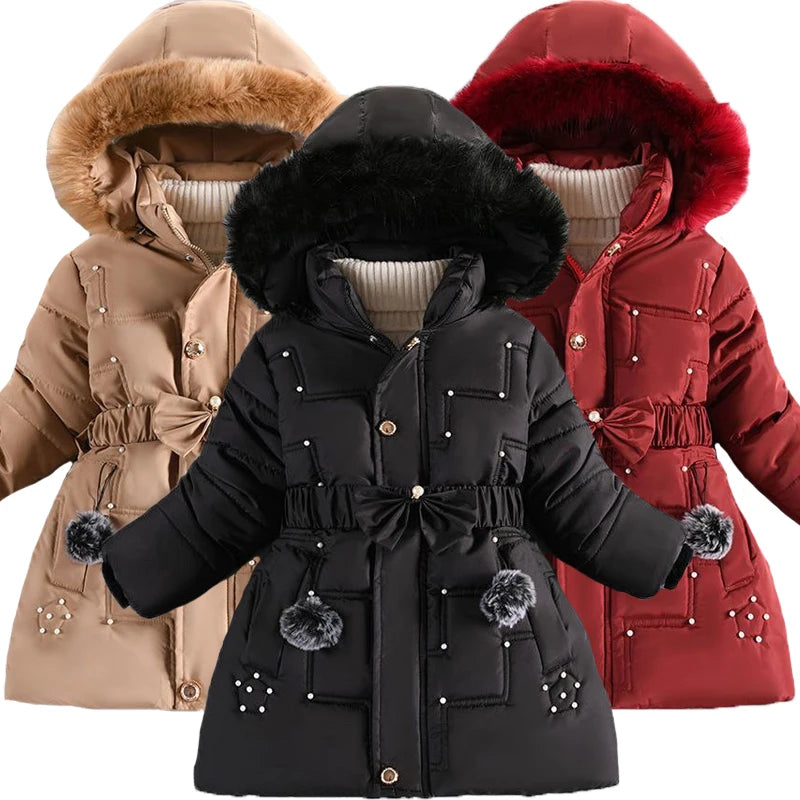 Plush Collar Winter Jacket For Girl's