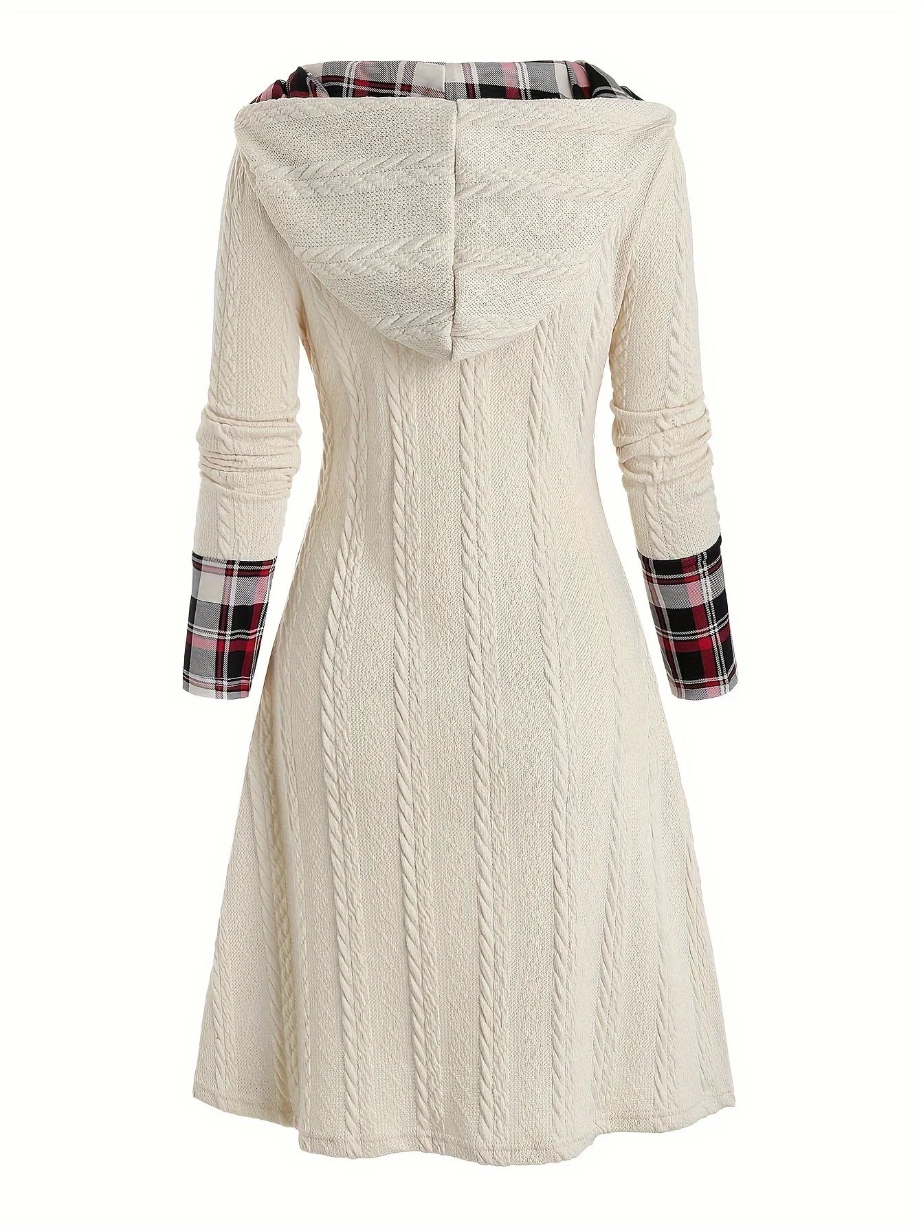 Hooded Plaid Sweater Dress For Women