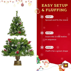 (4Pcs) Pre-lit Christmas Tree Comes With Garland, Wreath and 2 Small Christmas Trees with LED Lights