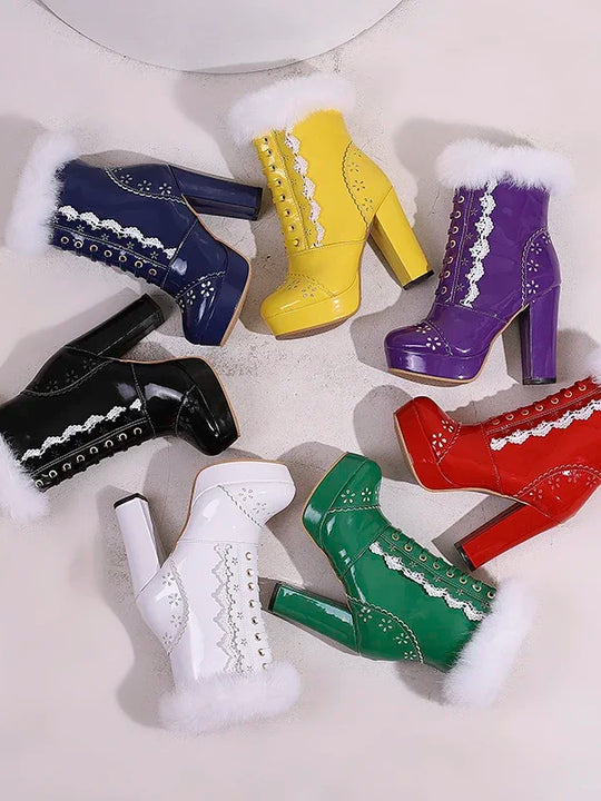 Fur Top Ankle Heel Boot's