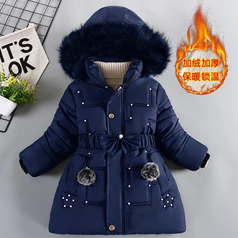 Plush Collar Winter Jacket For Girl's