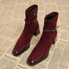 Square Toe Suede Ankle Boots