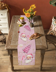 Pink Santa Claus Snowflake Table Runner