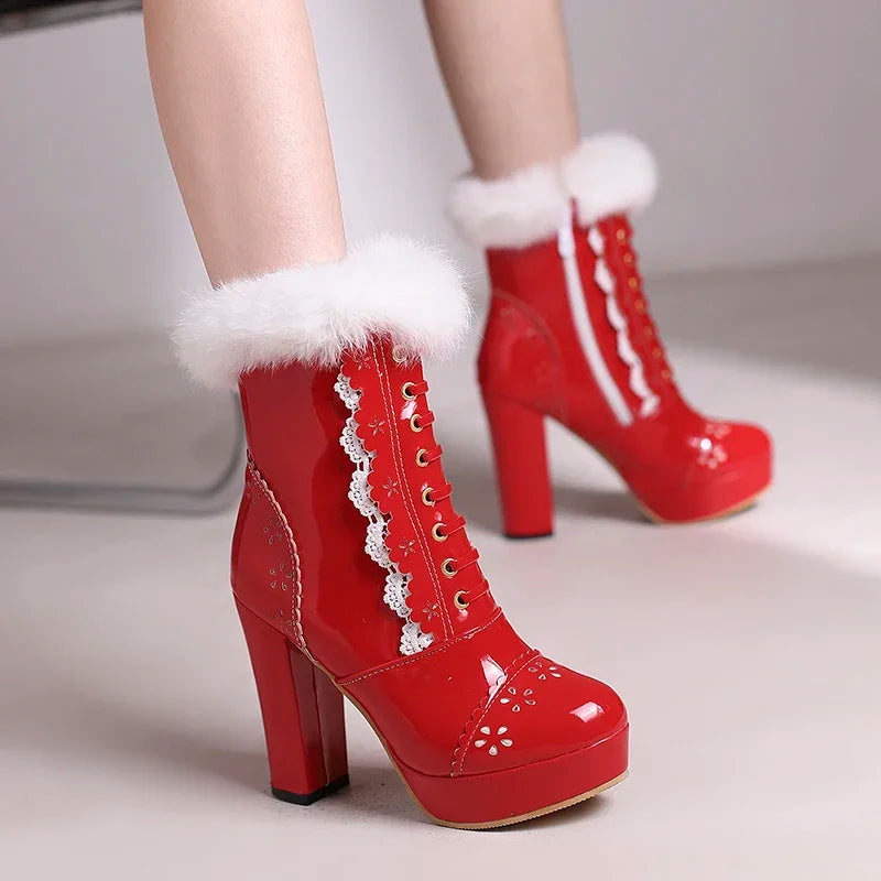 Fur Top Ankle Heel Boot's