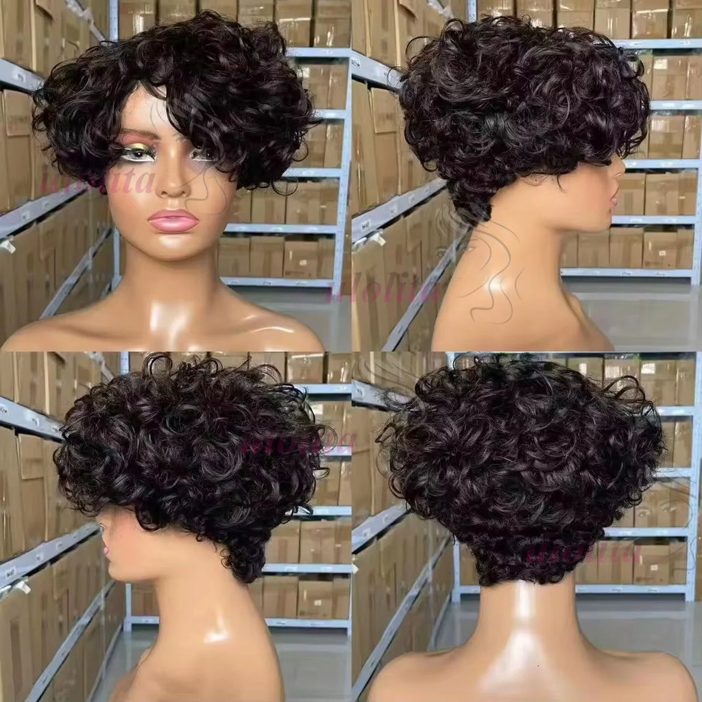 "Half Of A Bob" Pixie Cut Kinky Curl's Wig!